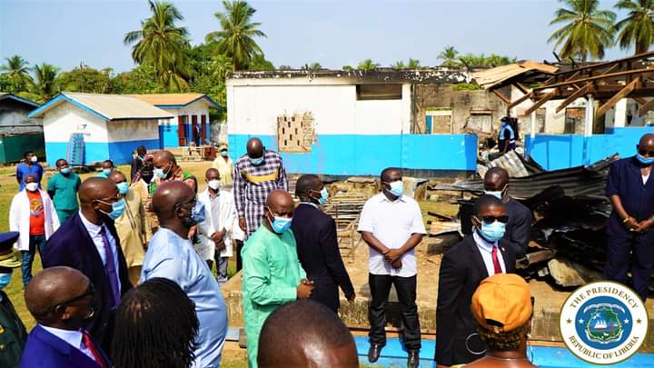 President Weah Visits scorched  Hospital in Bassa.